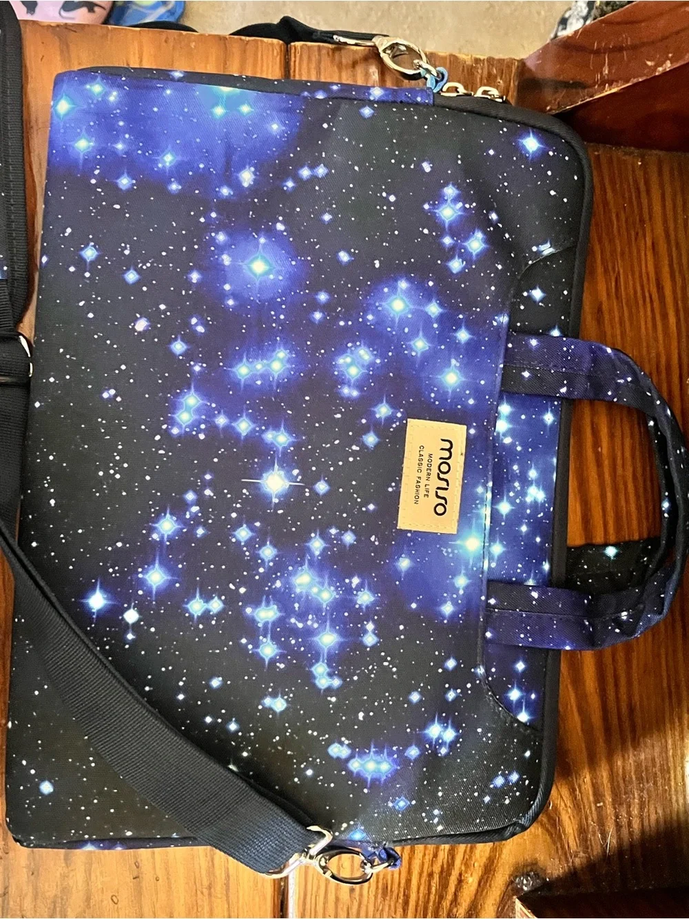 Monjo Galaxy Print Laptop Bag for Men - Blue Star Pattern